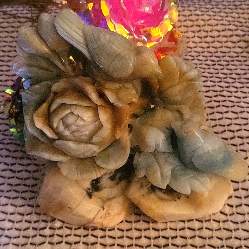 Jade Flower and Birds Stone Decore